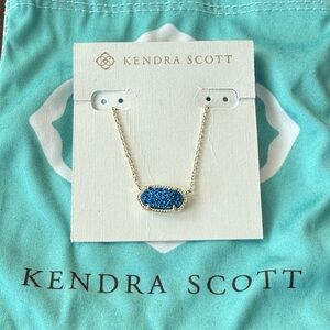 Kendra Scott Gold Chain Drusy Elisa Necklace with Blue Pendant